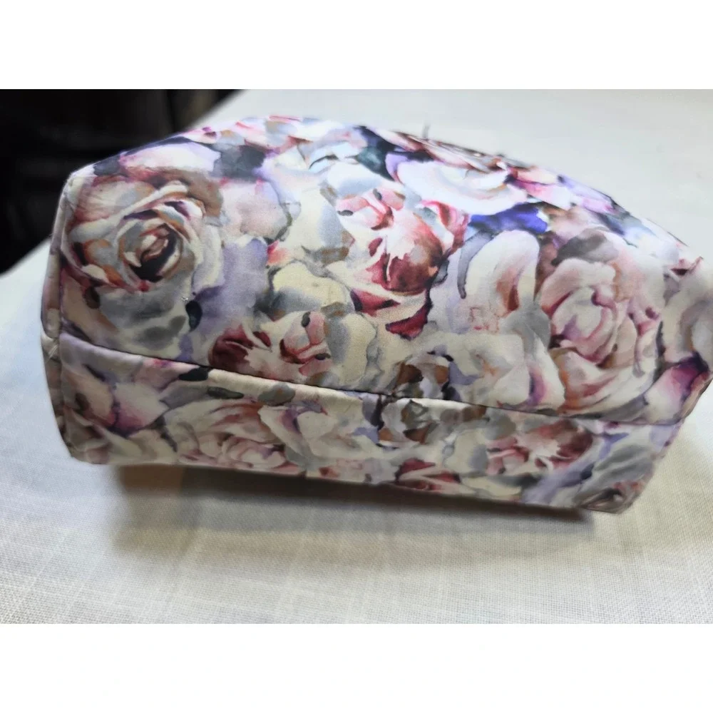 Floral Watercolor Rose Mini Tote Bag with Black Bow Detail and Padded Handles